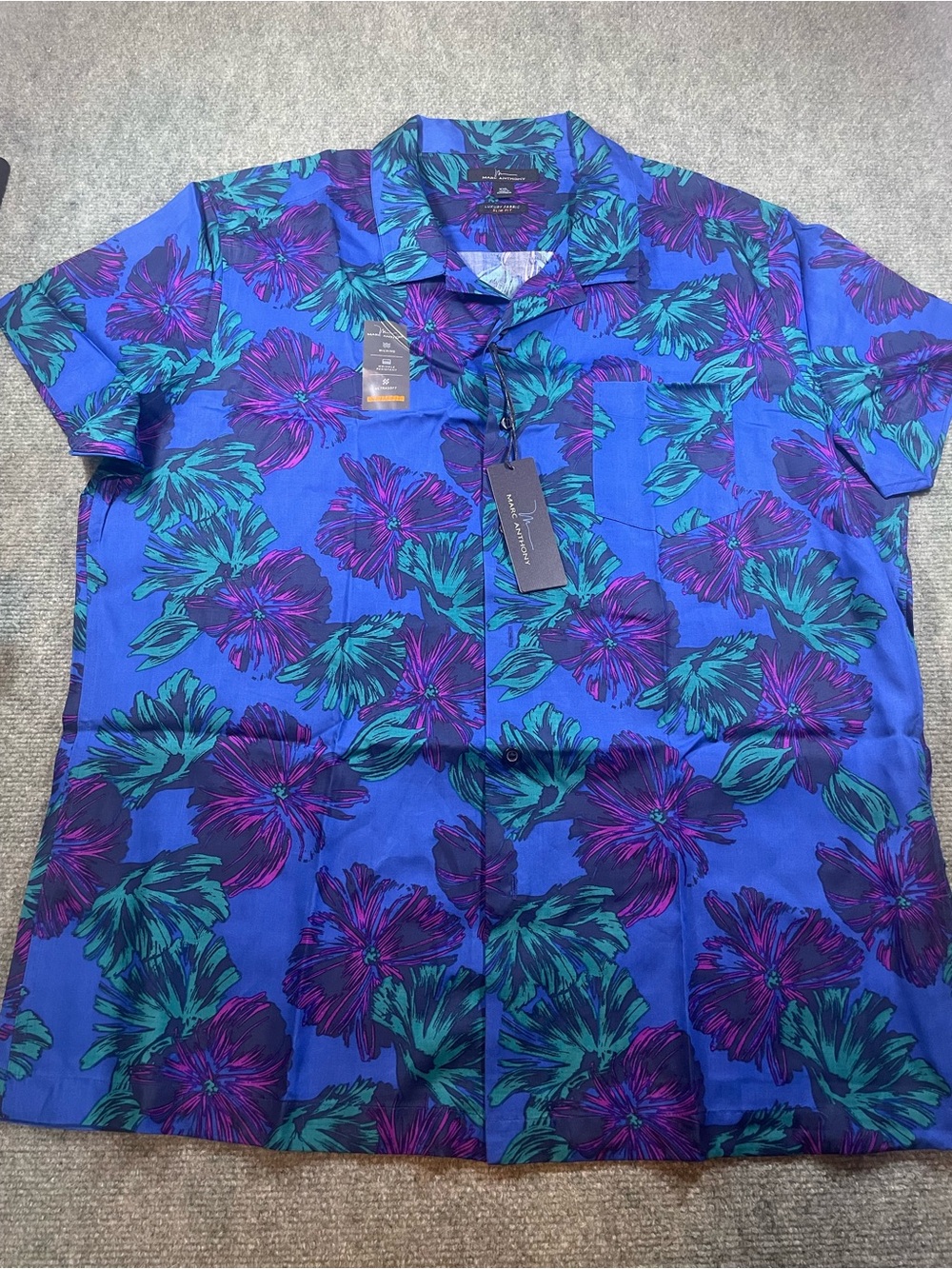 Marc Anthony Royal Blue Floral Camp Shirt